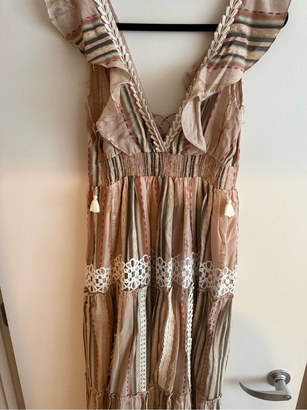 NWOT Anthropologie Hemant & Nandita Pixie Boho Prionted Fringe Long Maxi Dress - Picture 9 of 9